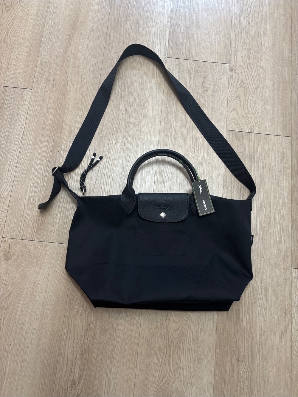 Longchamp Black Le Pliage Nylon Tote with Shoulder Strap